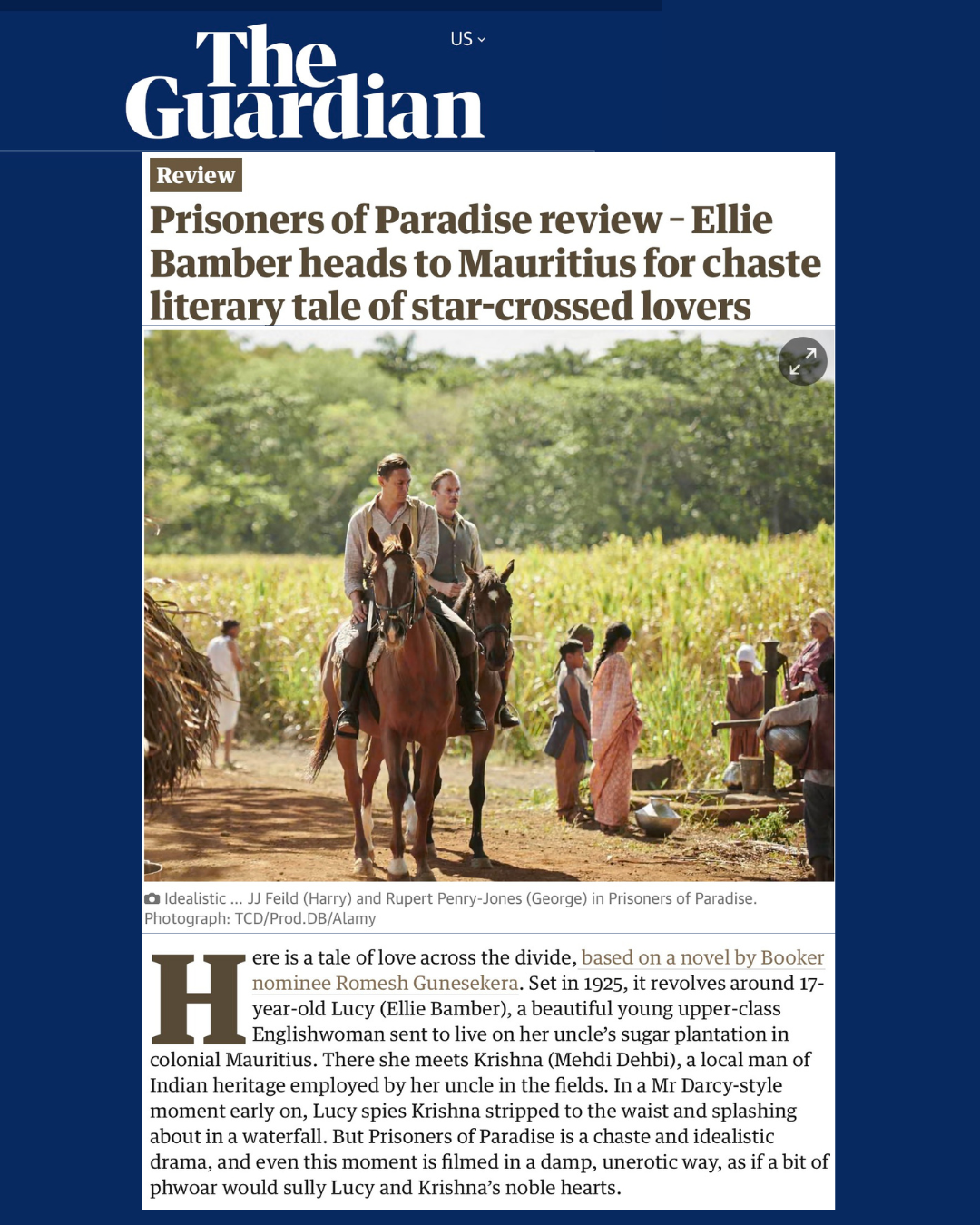 Prisoners of Paradise review – Ellie Bamber heads to Mauritius for chaste literary tale of star-crossed lovers